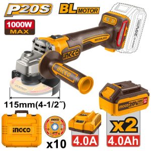 Ingco C/Less Angle Grinder 20V Kit 115mm 1000W